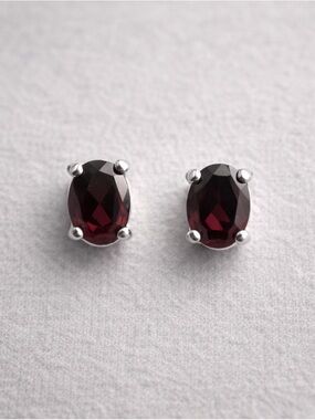 Petite Garnet Stud Earrings 925 Silver Prong Set | January Birthstone New #597